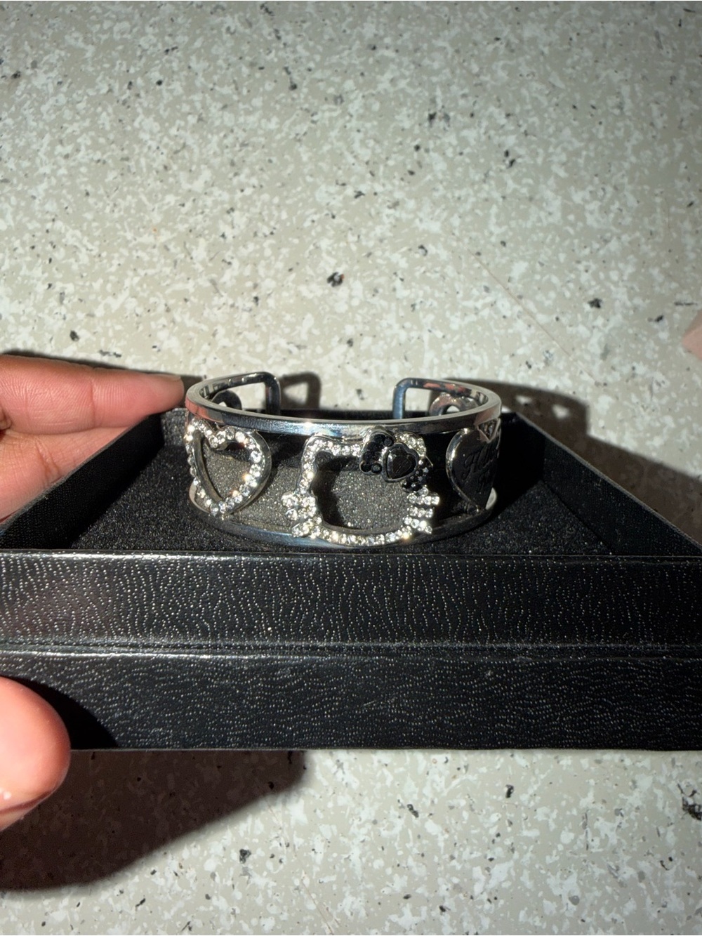Sanrio Silver Tone Heart Crystal Cuff Bracelet